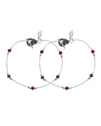 VOJ Set of 2 Silver Toned Handcrafted Artificial Beads Designer Anklet | Grocsy