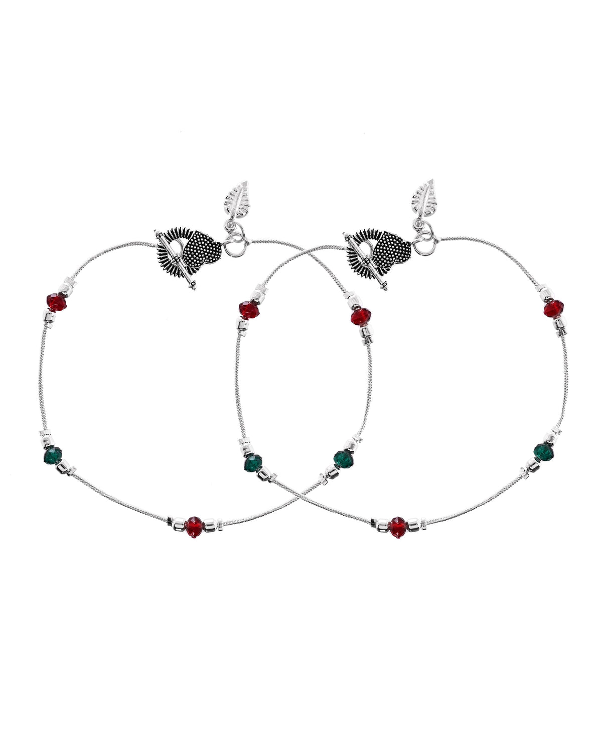 VOJ Set of 2 Silver Toned Handcrafted Artificial Beads Designer Anklet | Grocsy