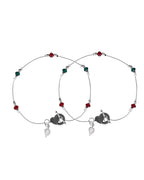 VOJ Set of 2 Silver Toned Handcrafted Artificial Beads Designer Anklet | Grocsy