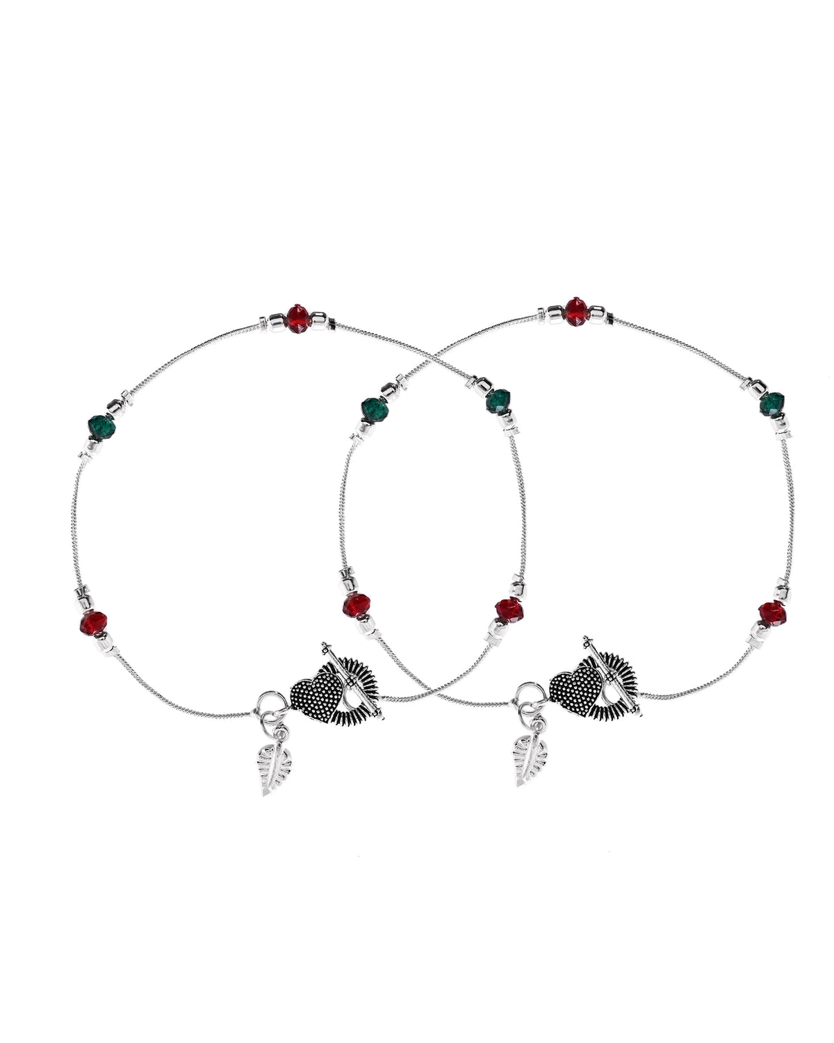 VOJ Set of 2 Silver Toned Handcrafted Artificial Beads Designer Anklet | Grocsy