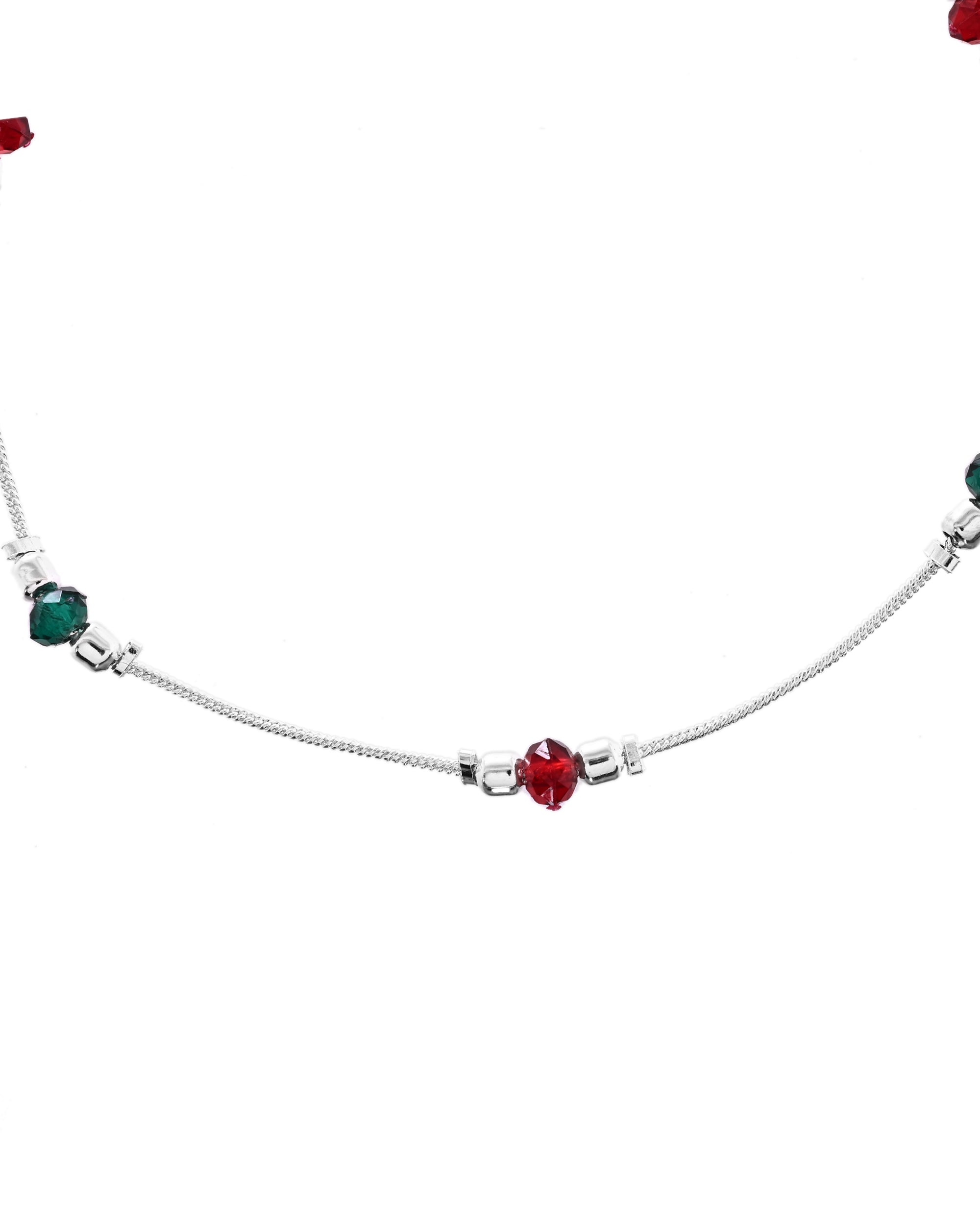 VOJ Set of 2 Silver Toned Handcrafted Artificial Beads Designer Anklet | Grocsy