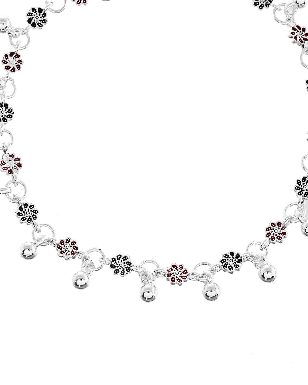 VOJ Set of 2 Silver Plated Floral Designed Meenakari Anklet | Grocsy