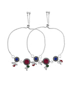 VOJ Set of 2 Silver Plated Circular Designed Stone Studded Anklet | Grocsy