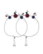 VOJ Set of 2 Silver Plated Circular Designed Stone Studded Anklet | Grocsy