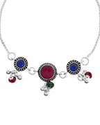 VOJ Set of 2 Silver Plated Circular Designed Stone Studded Anklet | Grocsy