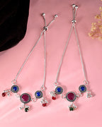 VOJ Set of 2 Silver Plated Circular Designed Stone Studded Anklet | Grocsy