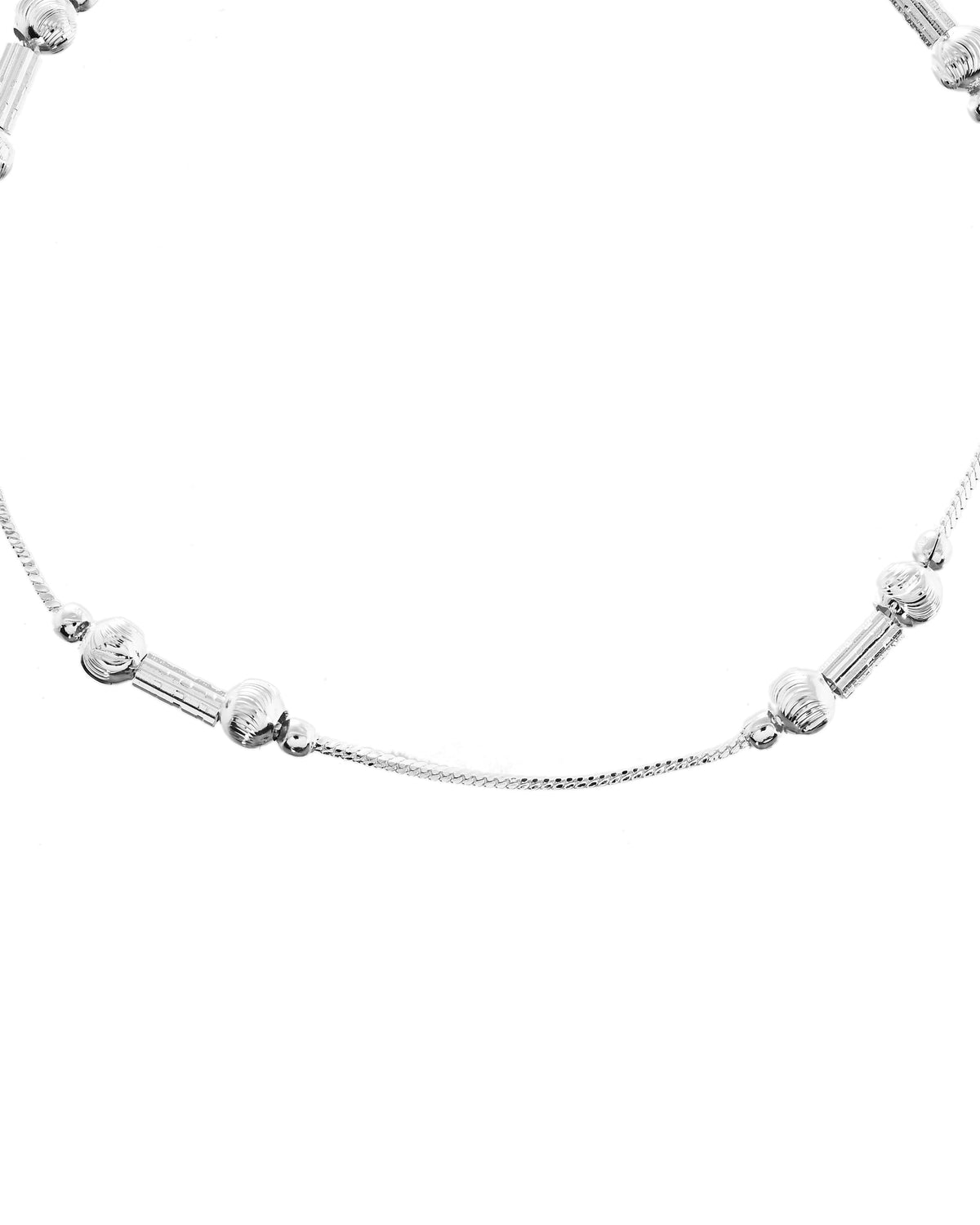 VOJ Set of 2 Silver Plated Pipe Shaped Designer Anklet | Grocsy