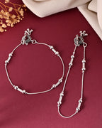 VOJ Set of 2 Silver Plated Pipe Shaped Designer Anklet | Grocsy