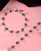 VOJ Set of 2 Silver Plated Peacock Shaped Stone Studded Anklet | Grocsy