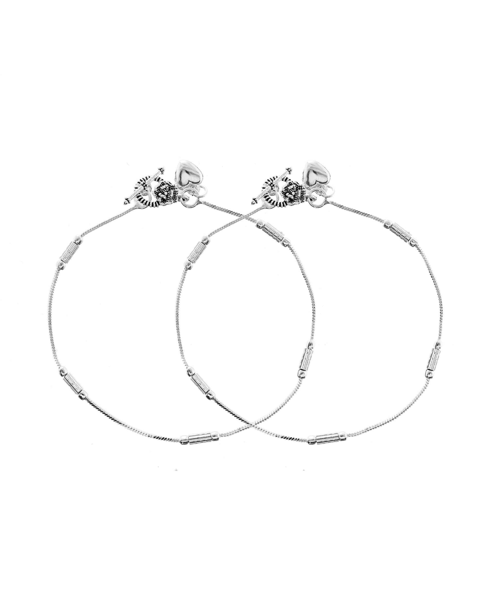 VOJ Set of 2 Silver Plated Pipe Shaped Handcrafted Anklet | Grocsy