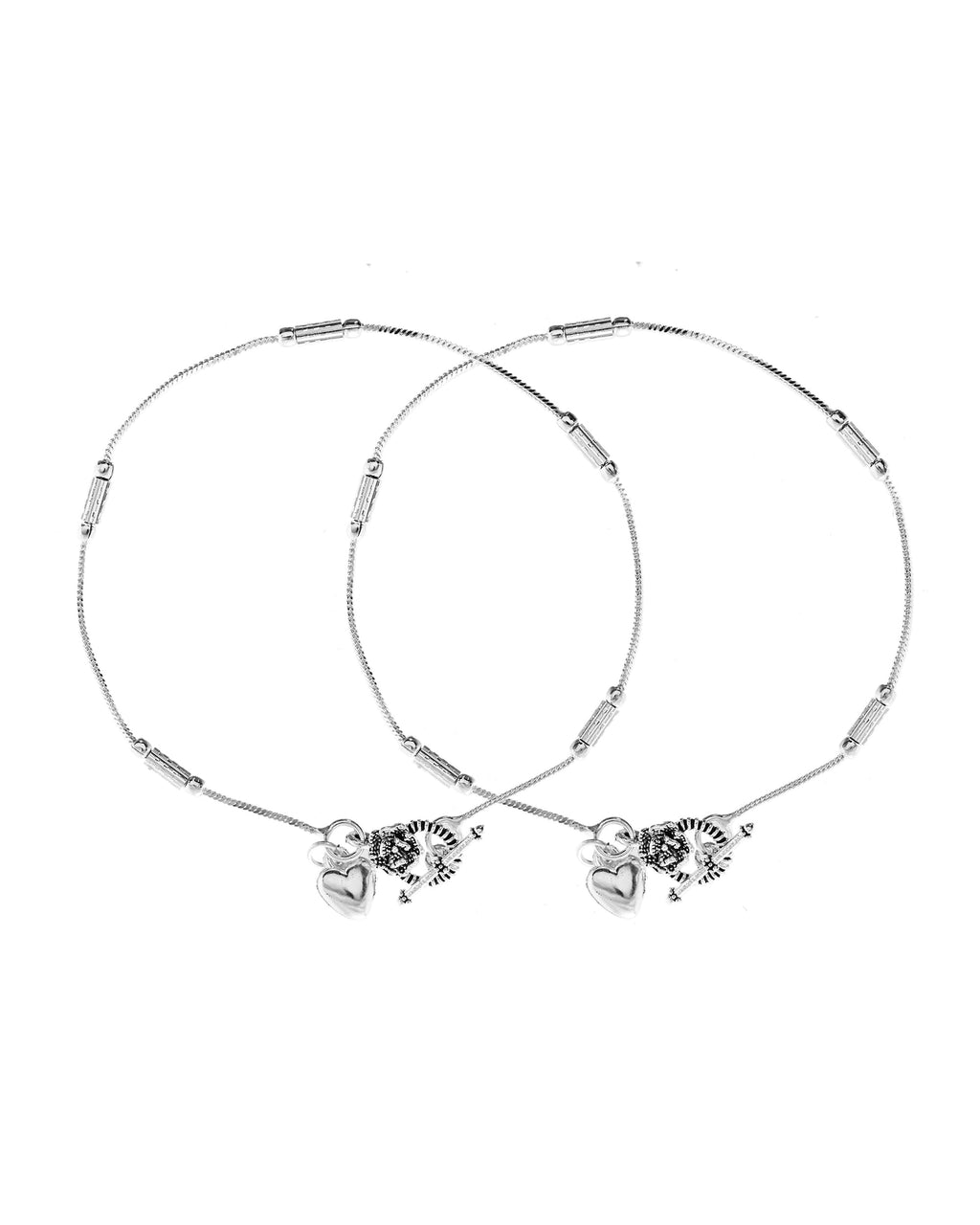 VOJ Set of 2 Silver Plated Pipe Shaped Handcrafted Anklet | Grocsy