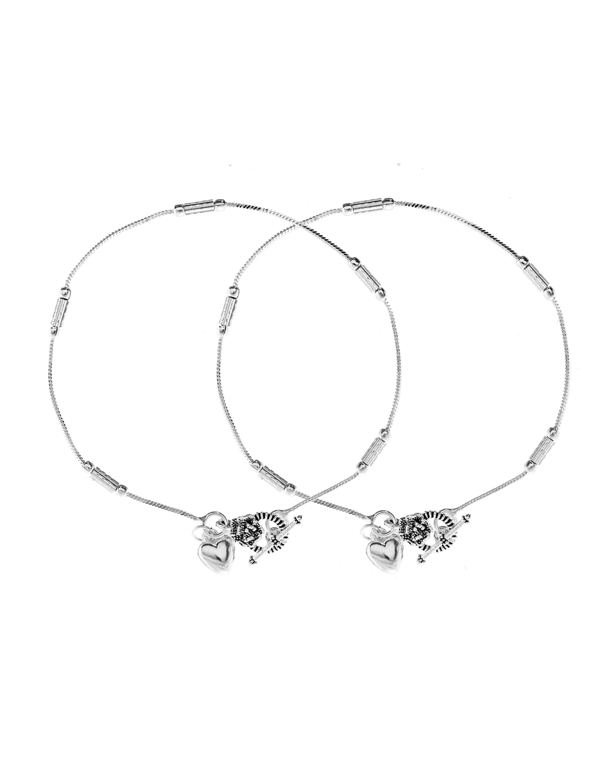 VOJ Set of 2 Silver Plated Pipe Shaped Handcrafted Anklet | Grocsy