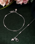 VOJ Set of 2 Silver Plated Pipe Shaped Handcrafted Anklet | Grocsy