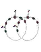 VOJ Set of 2 Silver Plated Floral Shaped Stone Studded Anklet | Grocsy