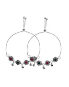 VOJ Set of 2 Silver Plated Floral Designed Stone Studded Anklet | Grocsy