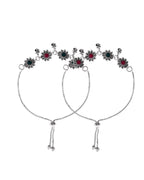 VOJ Set of 2 Silver Plated Floral Designed Stone Studded Anklet | Grocsy