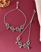 VOJ Set of 2 Silver Plated Floral Designed Stone Studded Anklet | Grocsy