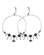 VOJ Set of 2 Silver Plated Stone Studded Designer Anklet | Grocsy