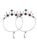 VOJ Set of 2 Silver Plated Stone Studded Designer Anklet | Grocsy