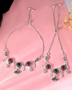 VOJ Set of 2 Silver Plated Stone Studded Designer Anklet | Grocsy