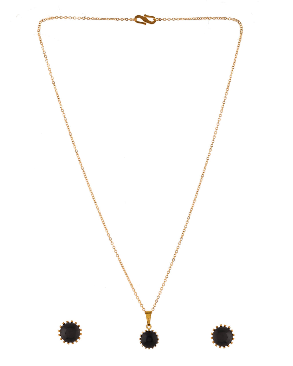VOJ Gold Polished Stainless Steel Black Pearl Studded Chain Set | Grocsy