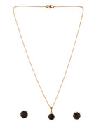 VOJ Gold Polished Stainless Steel Black Pearl Studded Chain Set | Grocsy