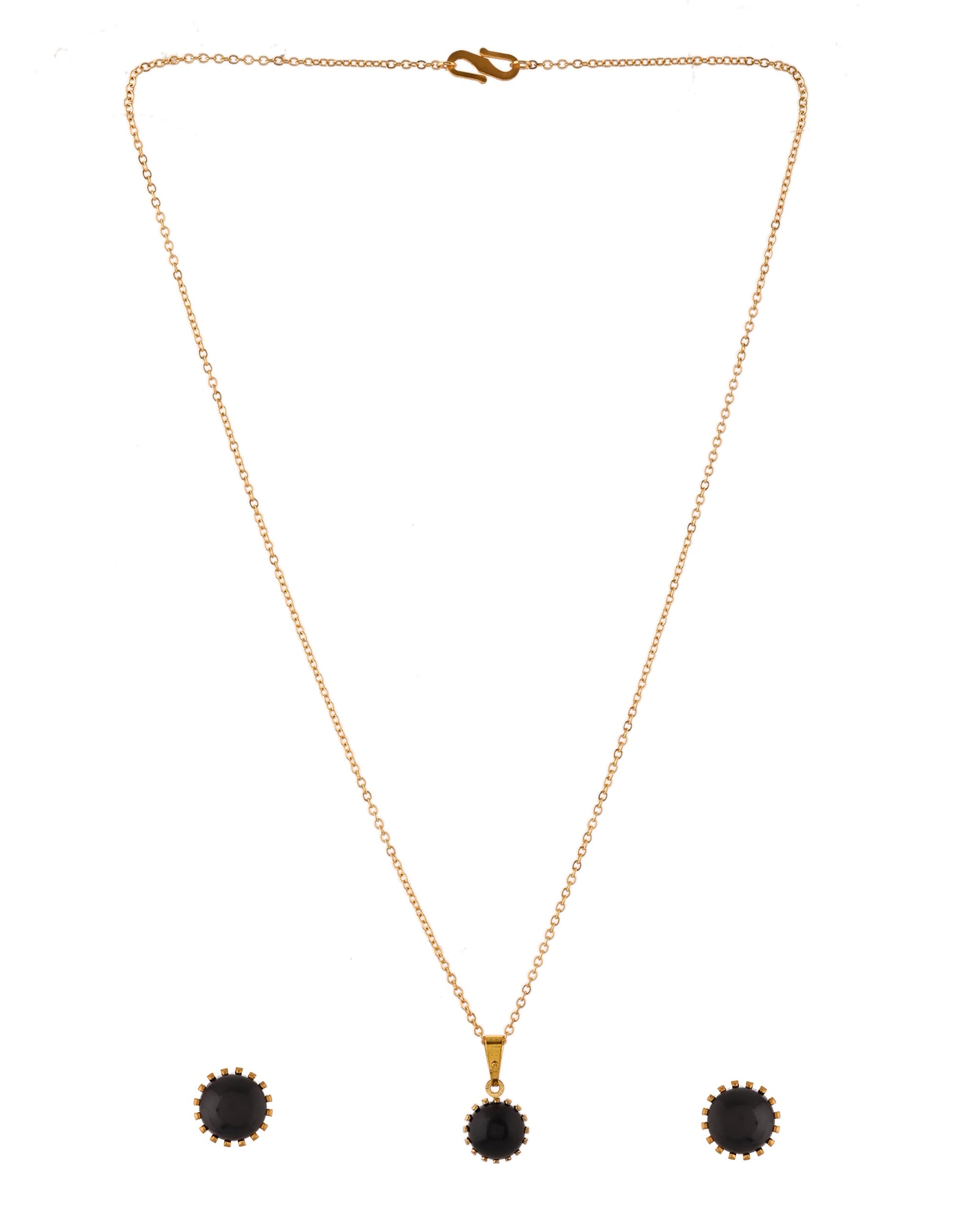 VOJ Gold Polished Stainless Steel Black Pearl Studded Chain Set | Grocsy