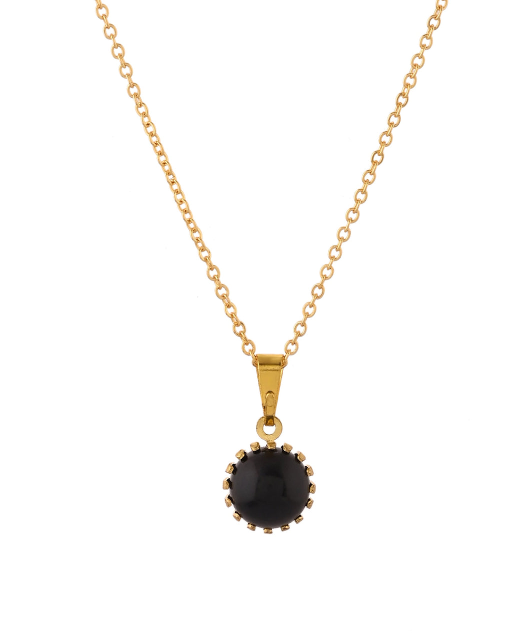 VOJ Gold Polished Stainless Steel Black Pearl Studded Chain Set | Grocsy
