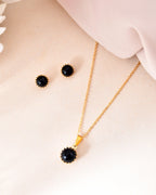 VOJ Gold Polished Stainless Steel Black Pearl Studded Chain Set | Grocsy