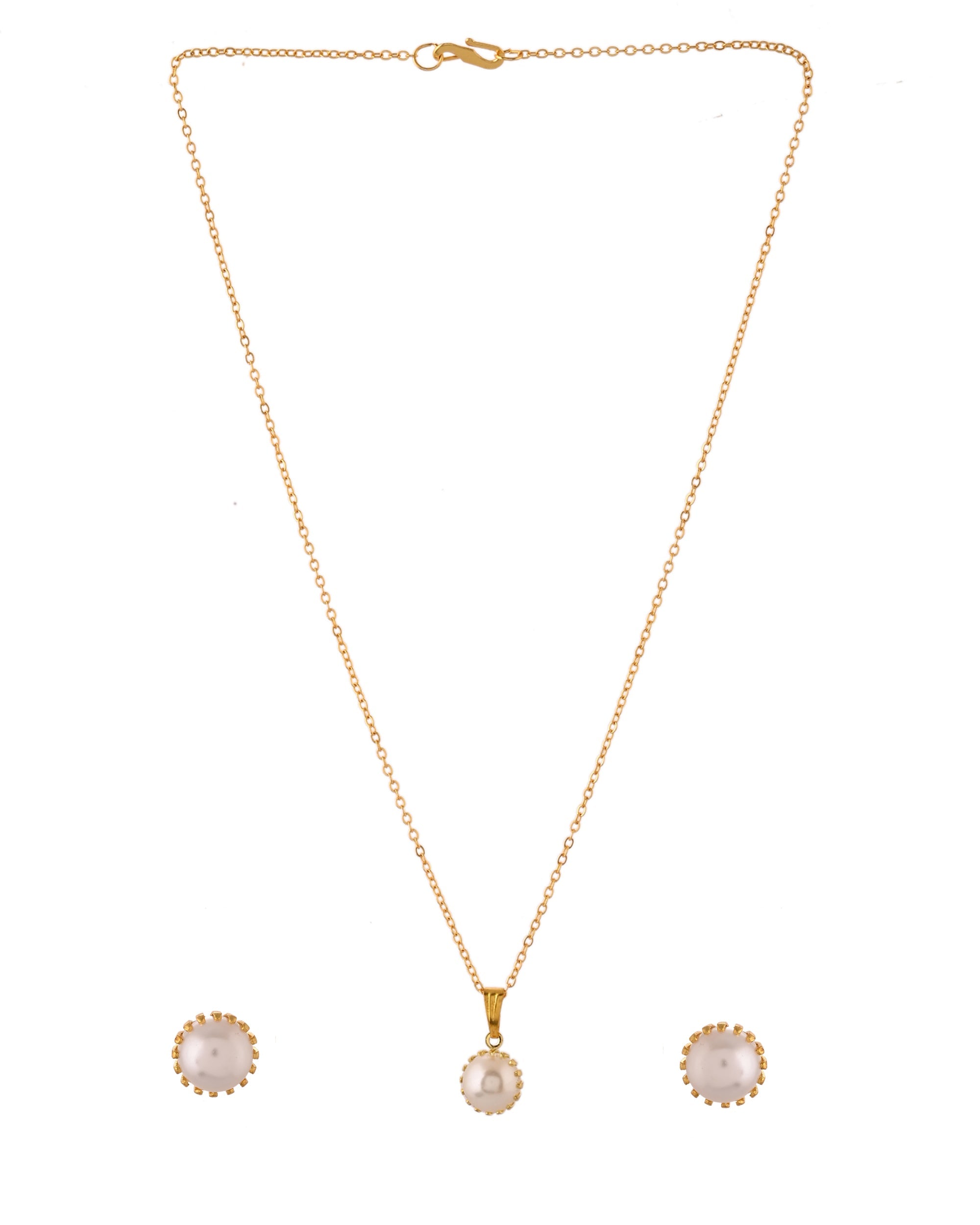 VOJ Gold Polished Stainless Steel White Pearl Studded Chain Set | Grocsy