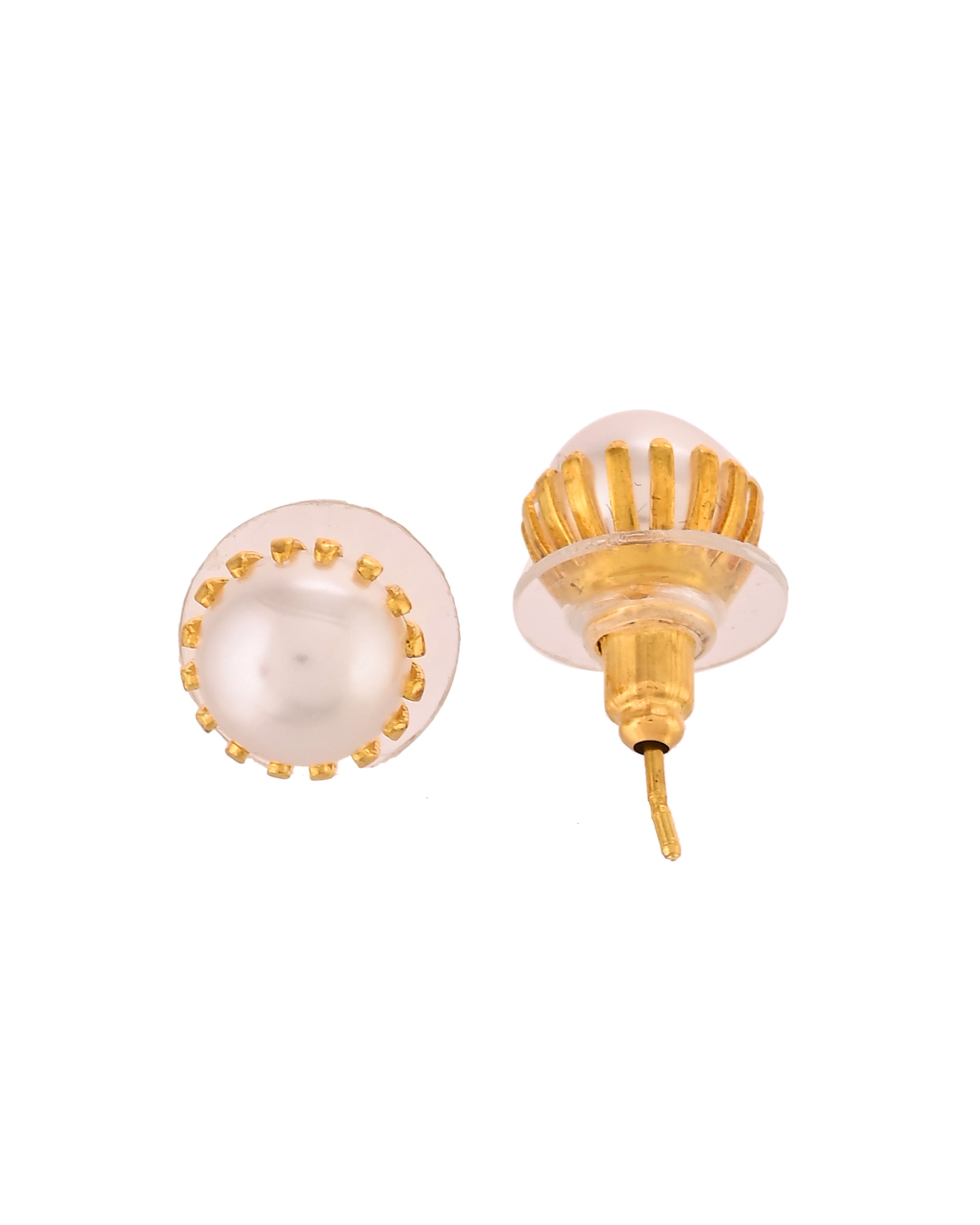 VOJ Gold Polished Stainless Steel White Pearl Studded Chain Set | Grocsy