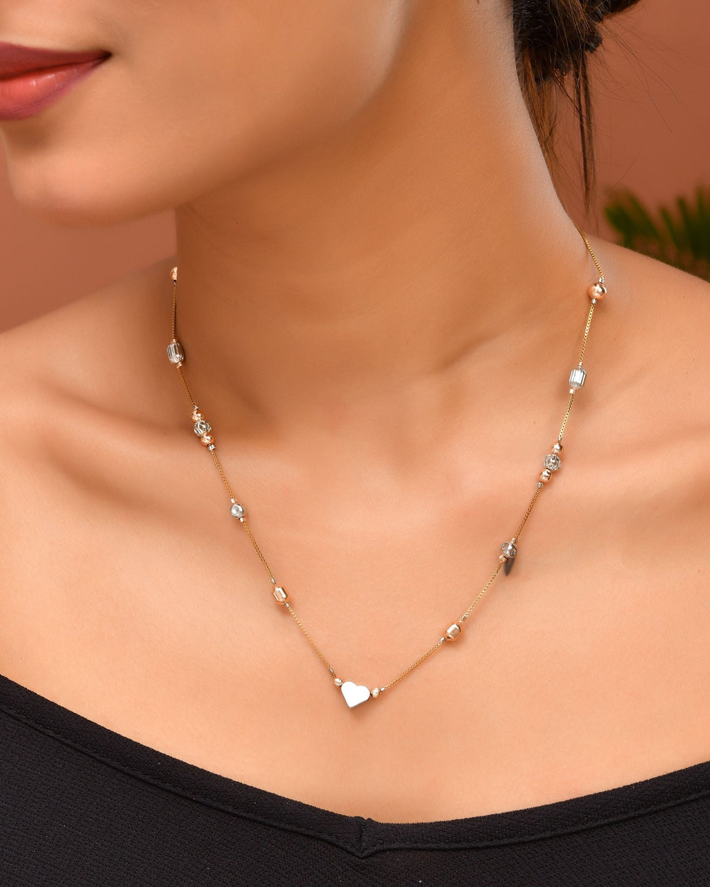 VOJ Stainless Steel Hand Crafted Rose Gold Polished Beaded Chain | Grocsy