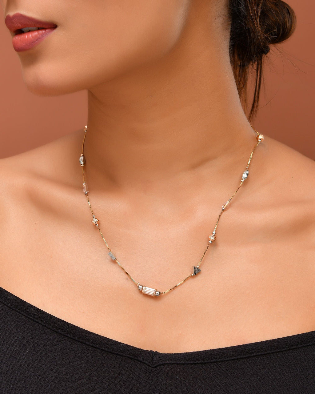 VOJ Stainless Steel Hand Crafted Rose Gold Polished Chain With Beads | Grocsy