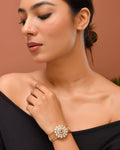 VOJ Stainless Steel Gold Polished Kundan Studded Wraparound Circular Bracelet | Grocsy