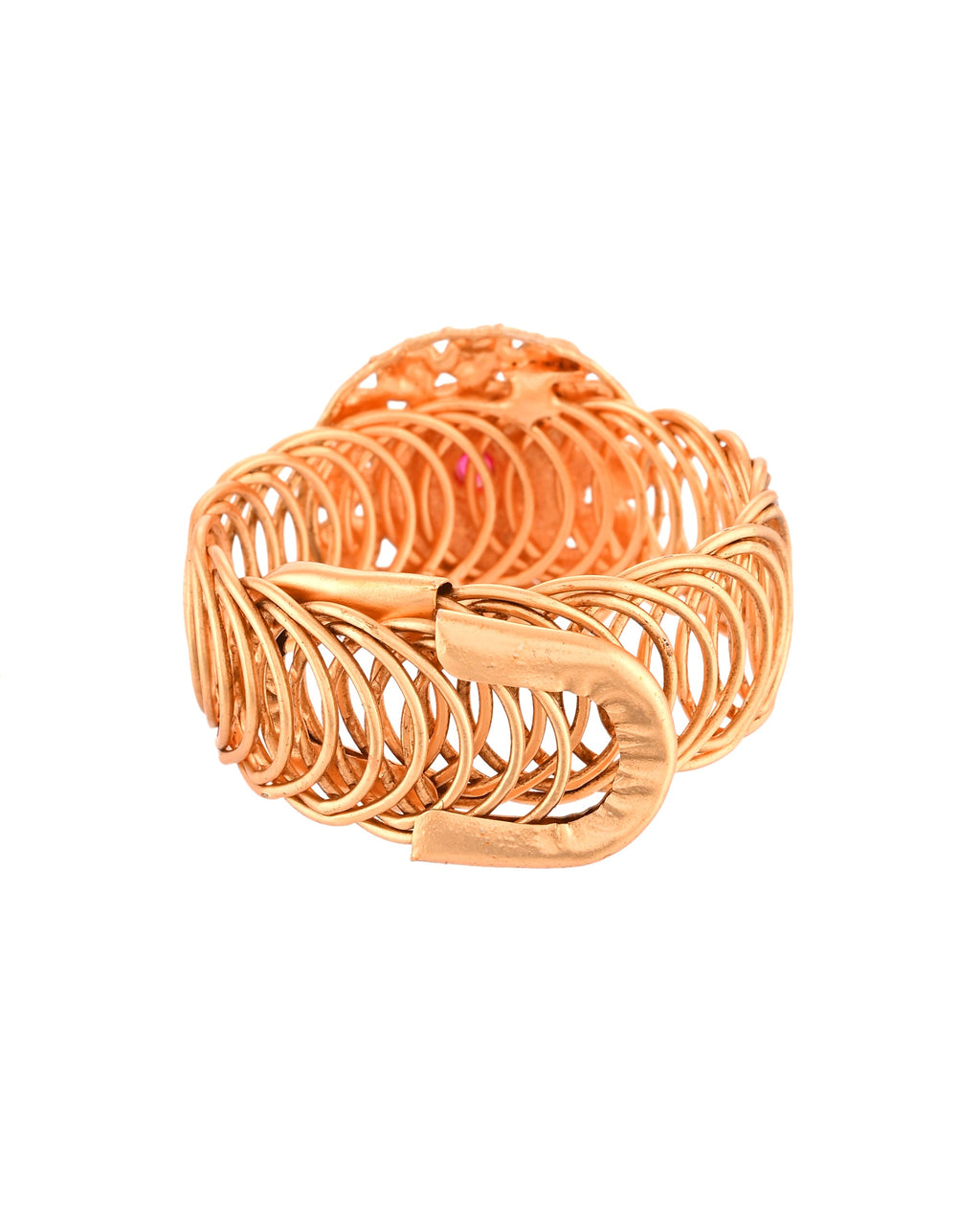 VOJ Stainless Steel Gold Polished Kundan Studded Wraparound Circular Bracelet | Grocsy