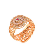 VOJ Stainless Steel Gold Polished Kundan Studded Wraparound Circular Bracelet | Grocsy