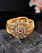 VOJ Stainless Steel Gold Polished Kundan Studded Wraparound Circular Bracelet | Grocsy