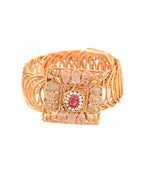 VOJ Stainless Steel Gold Polished Kundan Studded Wraparound Square Bracelet | Grocsy