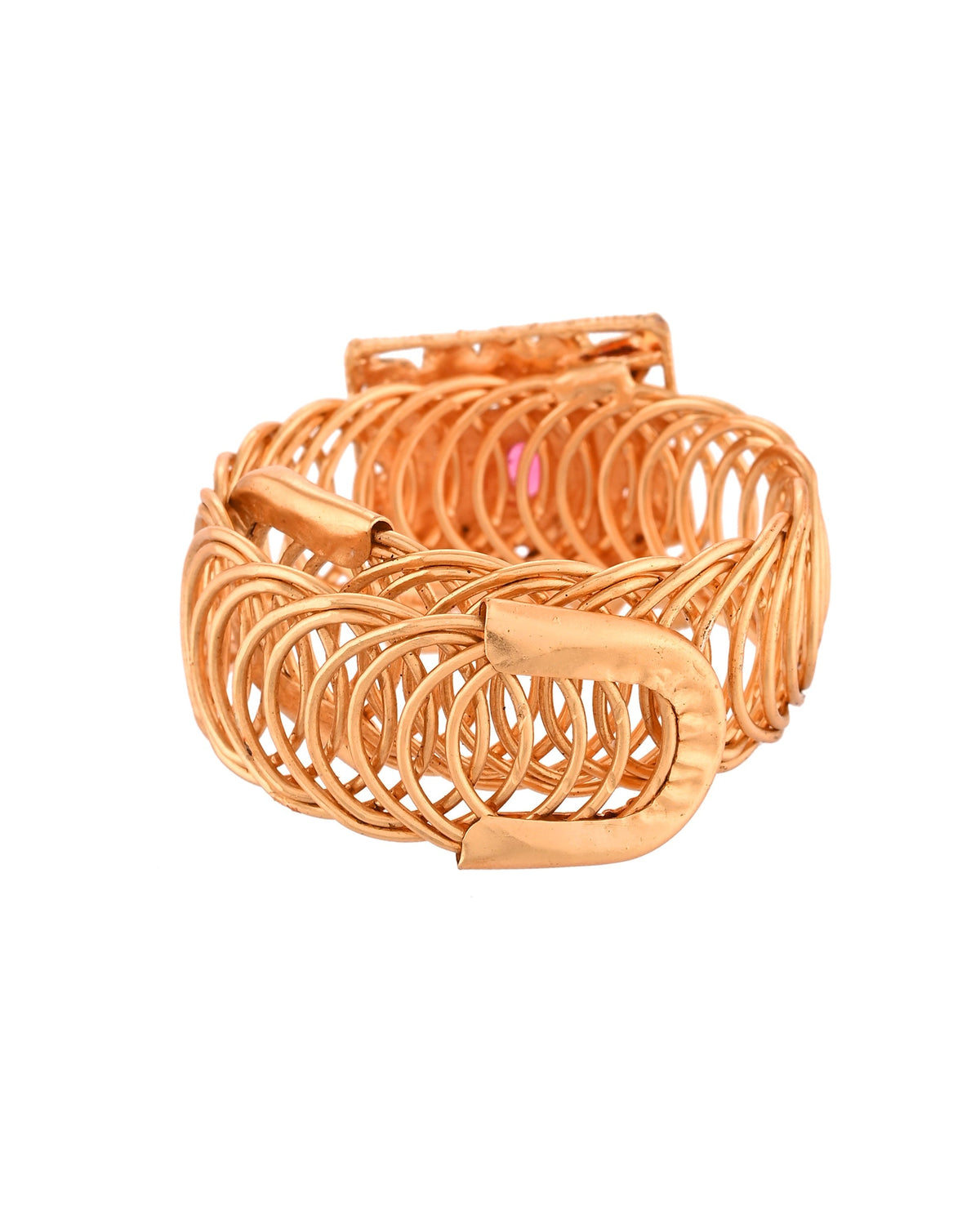 VOJ Stainless Steel Gold Polished Kundan Studded Wraparound Square Bracelet | Grocsy