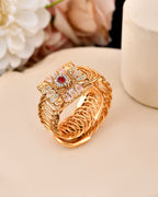 VOJ Stainless Steel Gold Polished Kundan Studded Wraparound Square Bracelet | Grocsy