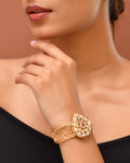 VOJ Stainless Steel Gold Polished Kundan Studded Wraparound Bracelet | Grocsy