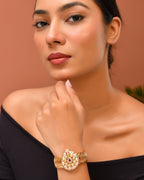 VOJ Stainless Steel Gold Polished Kundan Studded Wraparound Bracelet | Grocsy