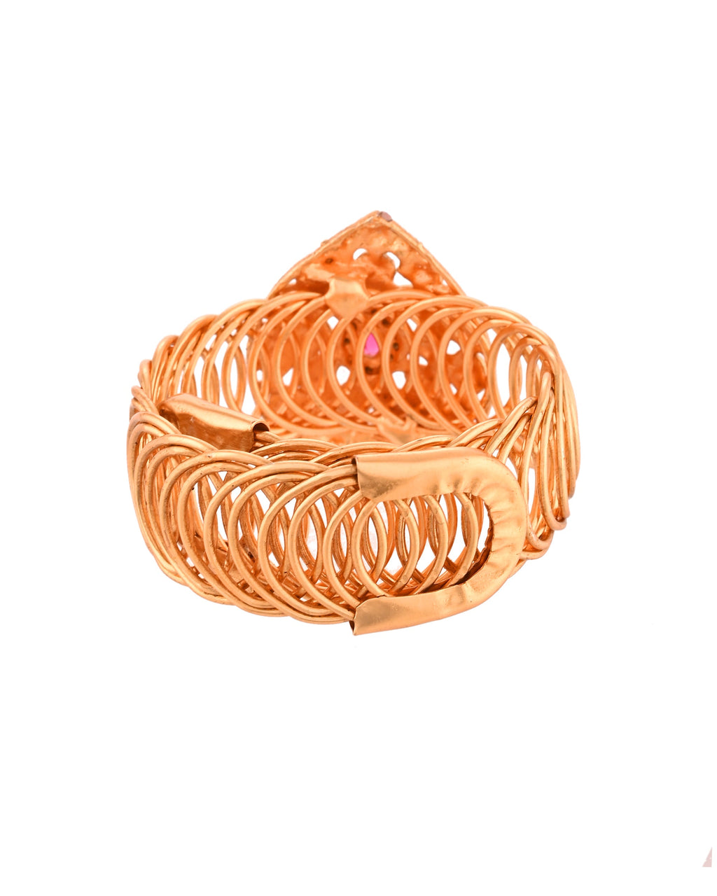 VOJ Stainless Steel Gold Polished Kundan Studded Wraparound Bracelet | Grocsy