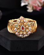 VOJ Stainless Steel Gold Polished Kundan Studded Wraparound Bracelet | Grocsy