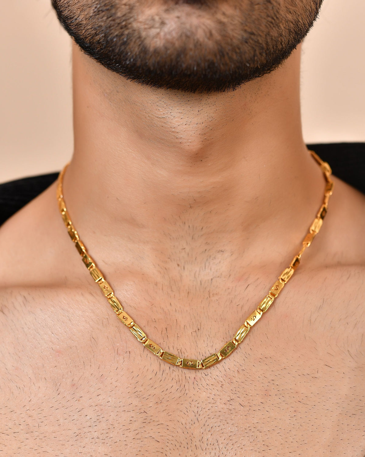 VOJ Men's Gold Polished Stainless Steel Biscuit Chain With Hand Crafted Design | Grocsy