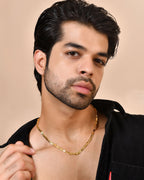 VOJ Men's Gold Polished Stainless Steel Biscuit Chain With Hand Crafted Design | Grocsy