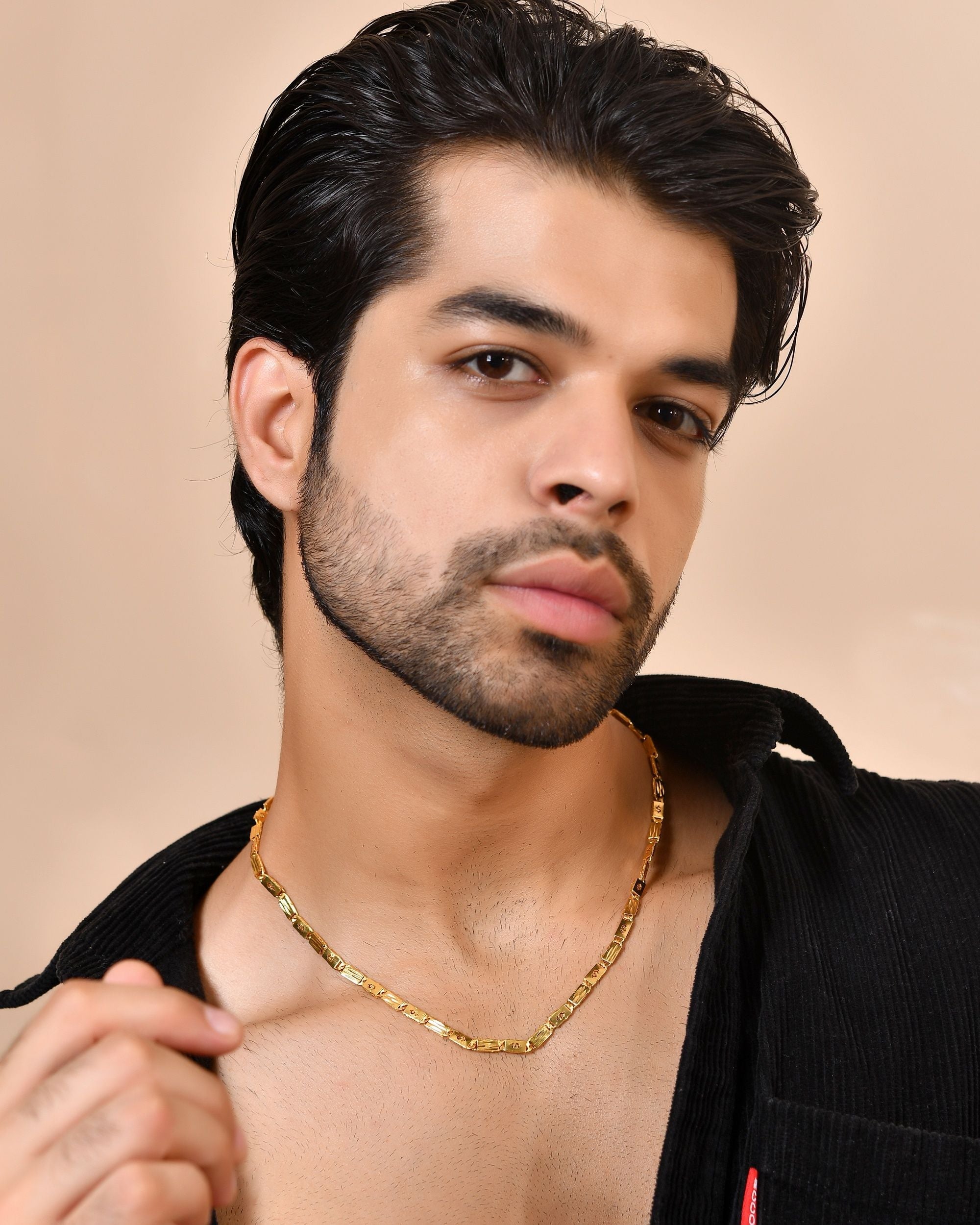 VOJ Men's Gold Polished Stainless Steel Biscuit Chain With Hand Crafted Design | Grocsy