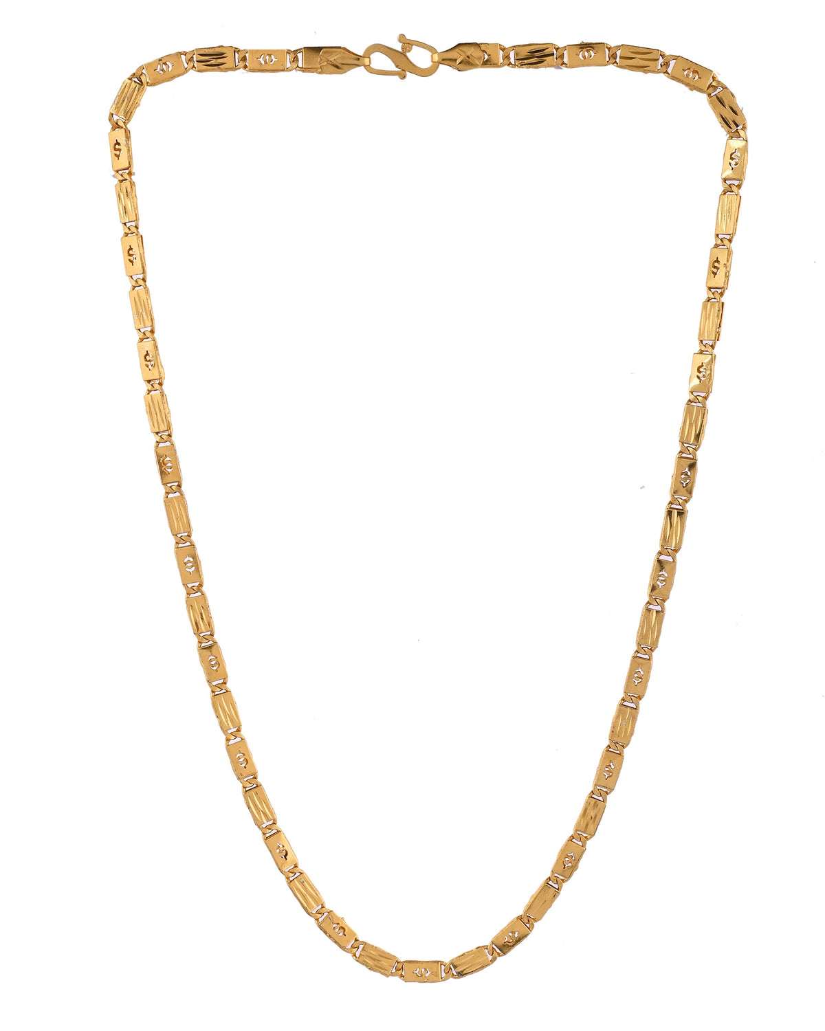 VOJ Men's Gold Polished Stainless Steel Biscuit Chain With Hand Crafted Design | Grocsy
