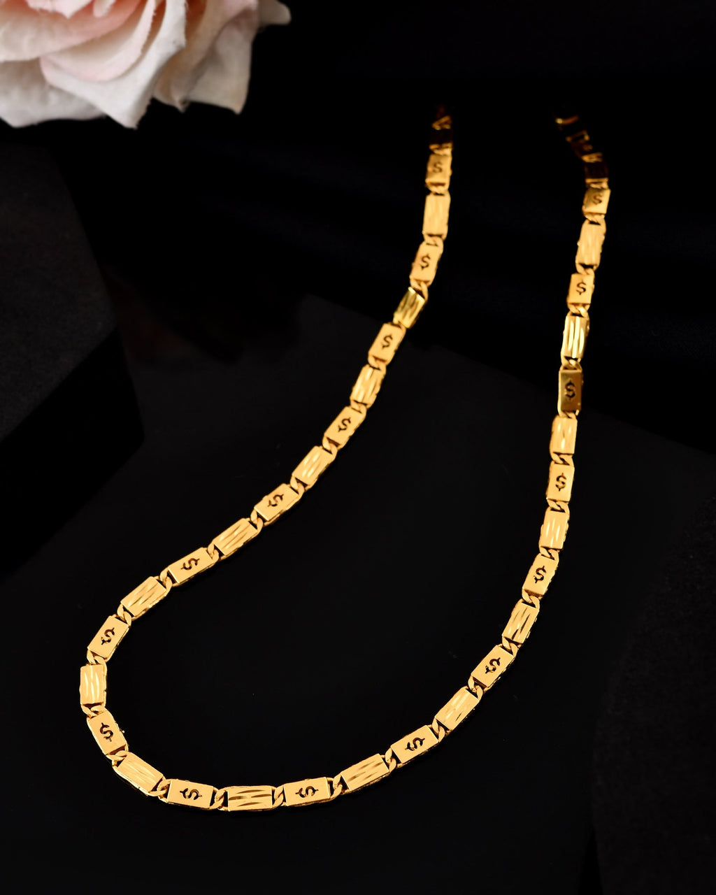 VOJ Men's Gold Polished Stainless Steel Biscuit Chain With Hand Crafted Design | Grocsy