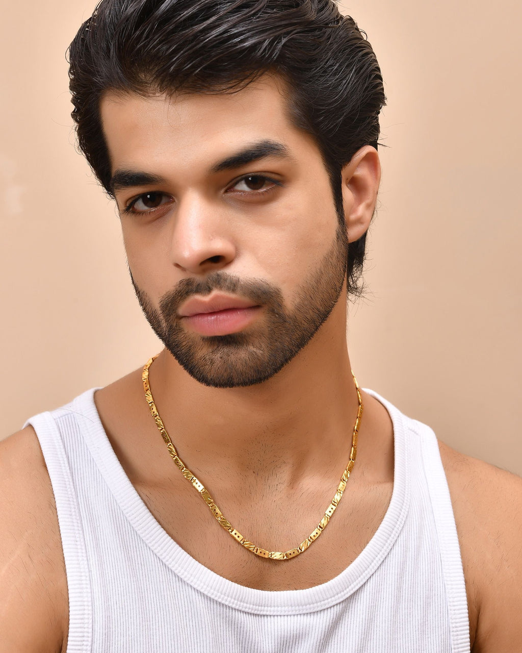 VOJ Men's Gold Polished Stainless Steel With Hand Crafted Design Biscuit Chain | Grocsy